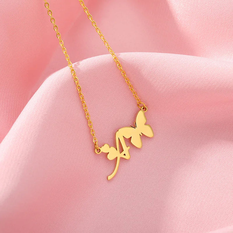 Lateefah Cute Letter Butterfly Heart Stainless Steel Initial A-Z Letter Boho Jewelry Christmas Gift Necklace
