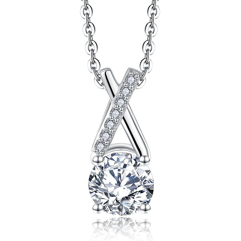 High Quality 925 Sterling Silver Solitaire Moissanite Pendant Necklace Rhodium Plated Luxury Silver Moissanite Necklace Women