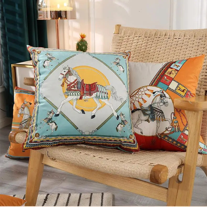 New Arrival Luxury European Nordic Cushion Cover 45x45 Digital Printing Horse Pattern Woven Technique for Hotel Use Home Decor
