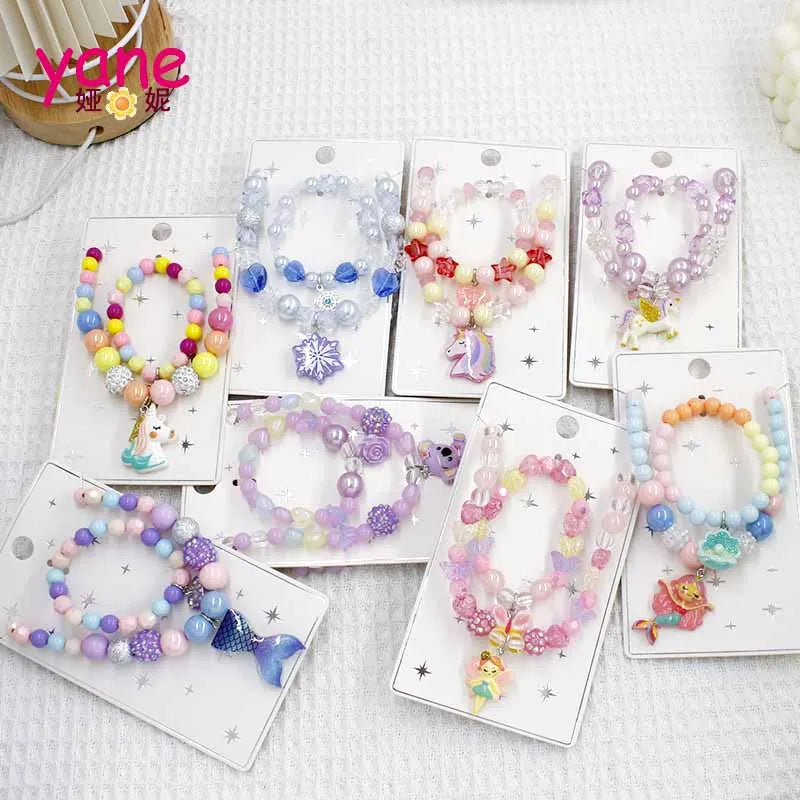 Spring New Children's Jewelry Unicorn Mermaid Bracelet and Necklace Set Colorful Beads Jewelry Wholesale