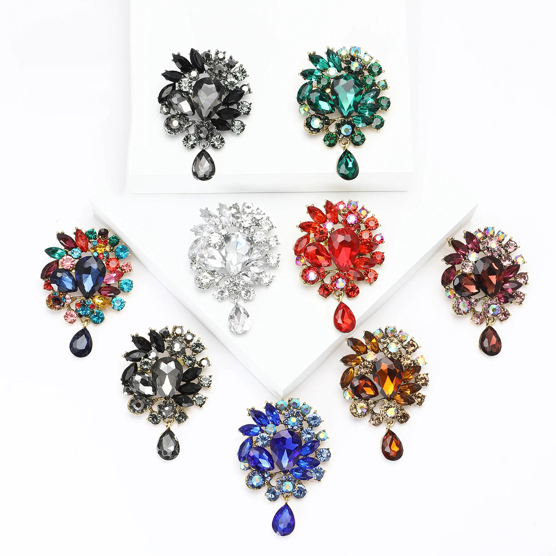 Luxury Women's Children's Wedding Jewelry Accessories Alloy Glass Water Drop Rhinestone Pendant Brooch Pin Cheap Luxury Brooches
