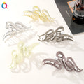 QIYUE Wave Shape Metal Hair Claw Clip with White Color Pearl Large Hair Clamp Woman Hair Accessories