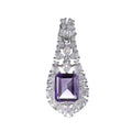 Elegant 925 Silver Rhodium Plated Pendant Emerald Cut Natural Amethyst for Women's Party Wear
