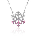 Fashion Luxury Classic Ladies Christmas Ornaments Platinum Plated Zircon Blue Pink Snowflake Pendant Necklace Party Jewelry