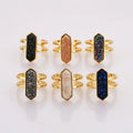 ZG0466 18K Gold Plated Diamond Shape Adjustable Natural Agate Stone Druzy Ring