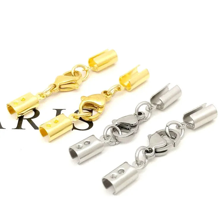 Diy Jewelry Bracelet Necklace Rope Ring Gold Stainless Steel Wax Clip Leather Rop End Cap Cord Bucket Lobster Clasp Set