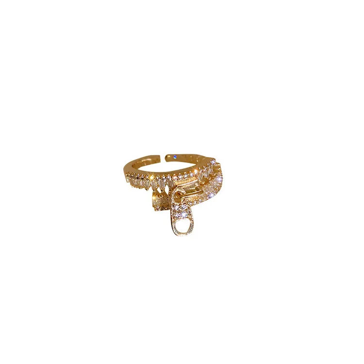 G735 Adjustable Opening Jewelry Women Finger Rings Zircon Zipper Crystal Gold Plated Ring