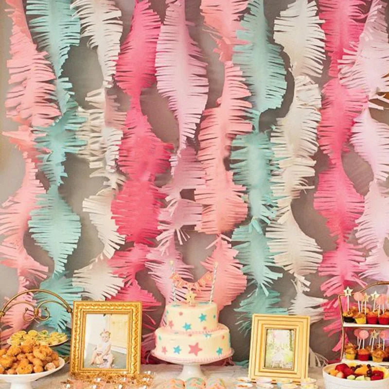 Crepe Paper Vertical Strip Paper Flower Background Wall Decoration Birthday Party Spiral Fringe Decoration