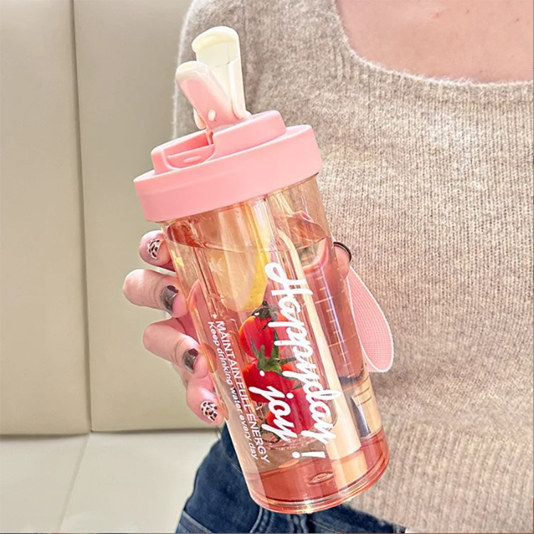Portable 600ml Plastic Drinkware Summer Water Cup with Tea Strainer and Straw for On-the-Go Beverages