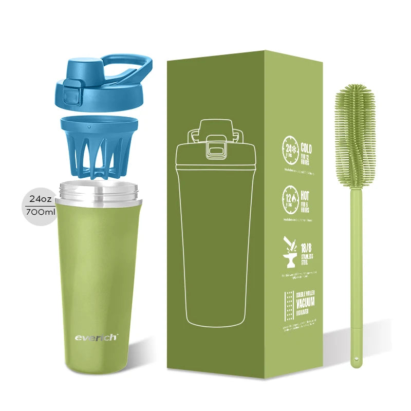 2024 Best Selling 24oz Portable Shaker Bottle Stainless Steel Shaker Bottle for Protein Double Wall Insulated Shaker Bottle