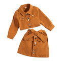 90-130cm Girls' Spring and Autumn Long Sleeved Short Lapel Jacket Top+bow A-line Short Skirt Set