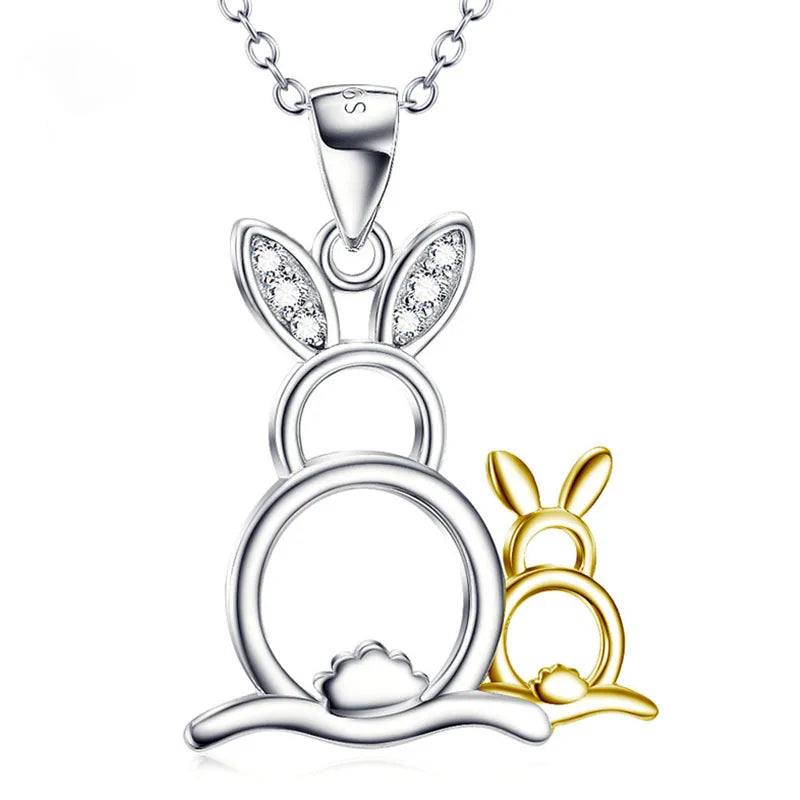 Simple Design Animal 925 Sterling Silver Gold Plated Cute Rabbit Pendant Necklace for Women