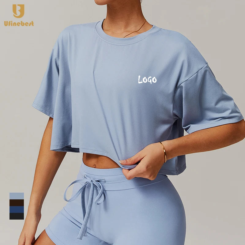 Comfortable Sports Crop Top Short-Sleeved Fitness Oversized T Shirt Short Sleeve Basic Running Yoga T-Shirt
