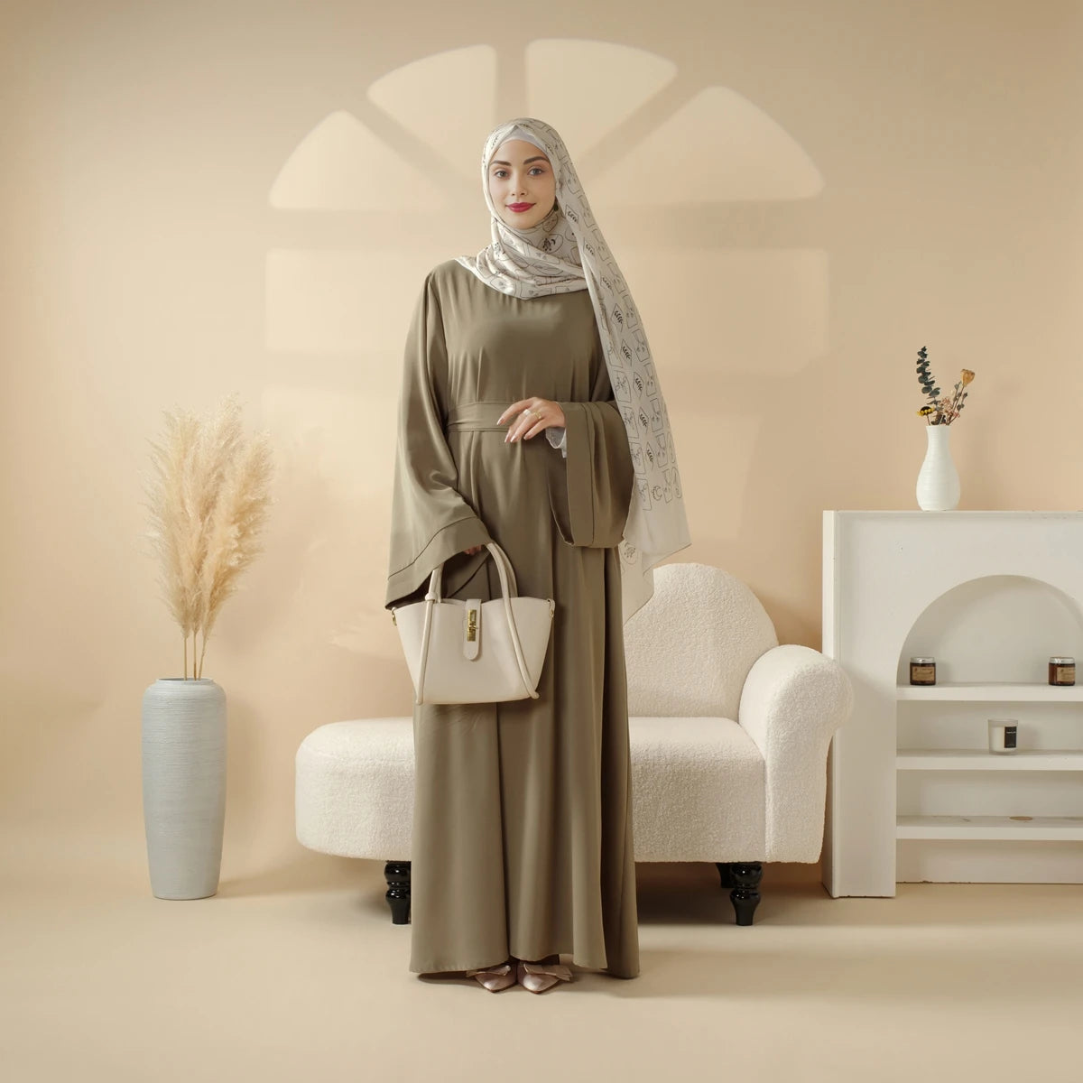 Women's Muslim 2 Pieces Set Long Sleeve Abaya Casual Dress Dubai Outfits Essential Premium Versatile Pockets Loose Closed Abaya MegaBDM