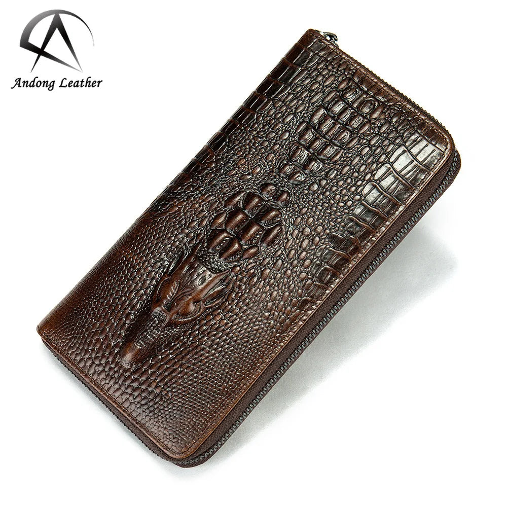 Andong Card Holder Crocodile Pattern Bifold Zipper Wallet for Men Wallets Luxury Designer Genuine Cow Leather Purse