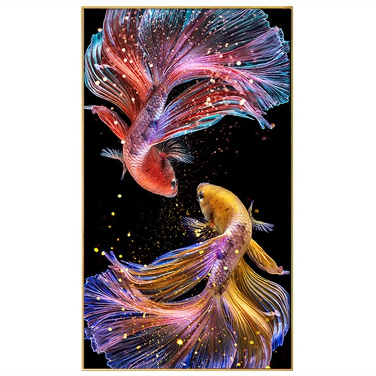 LS OEM ODM Factory Sell 2 Colorful Fish Round square AB Drills Custom Picture Diamond Painting with Eco Flocked Canvas