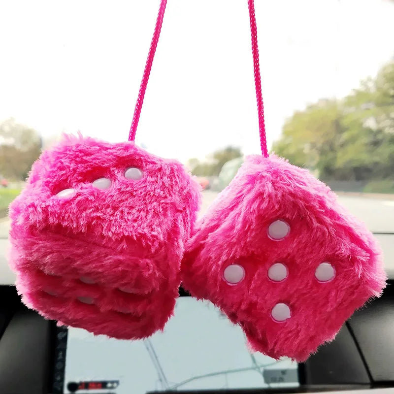 6cm Retro Car Mirror Hanging Couple Square Fuzzy Plush Dice Custom Stuffed Plush Figure Toys Keychain