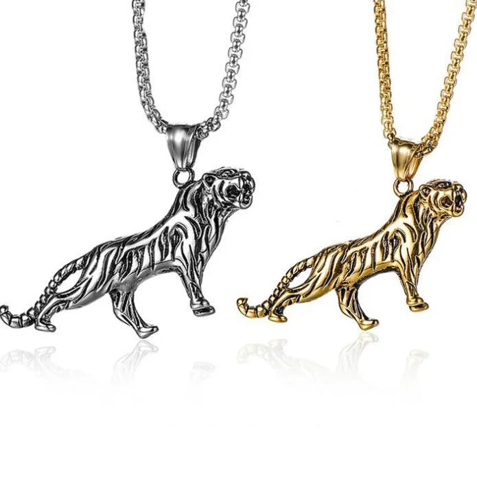 Cool Hip Pop Animal Men's Fashion Stainless Steel Necklace Tiger 18K Gold Plated Jewelry Amulet Pendant Necklace