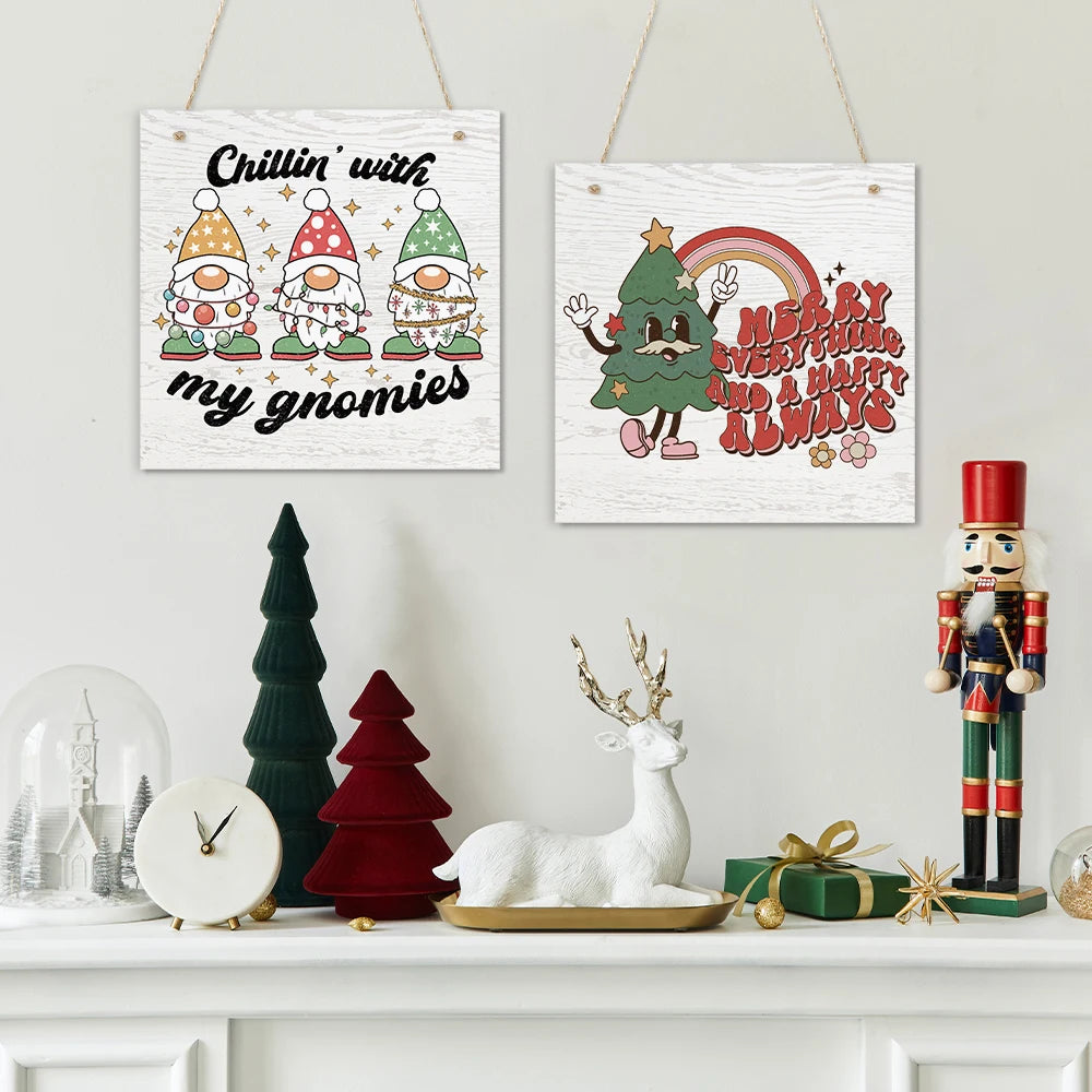 Christmas Wooden Wall Art Festive New Year Hanging Decor Winter Wonderland with Merry Christmas Greetings