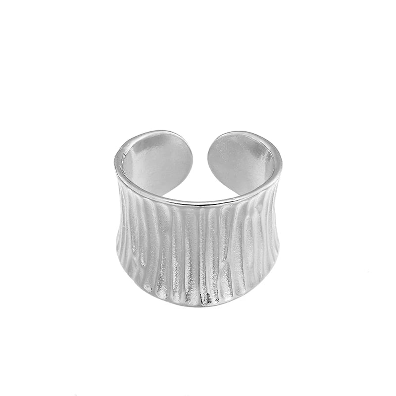 Wide Chunky Silver Irregular Concave Convex Tin Foil Paper Rings Engagement Ring for Women Men
