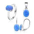 POLIVA Simple Fashion 925 Sterling Silver Jewelry Sets Rhodium Plated Oval Opal Simple Jewelry Set for Lady