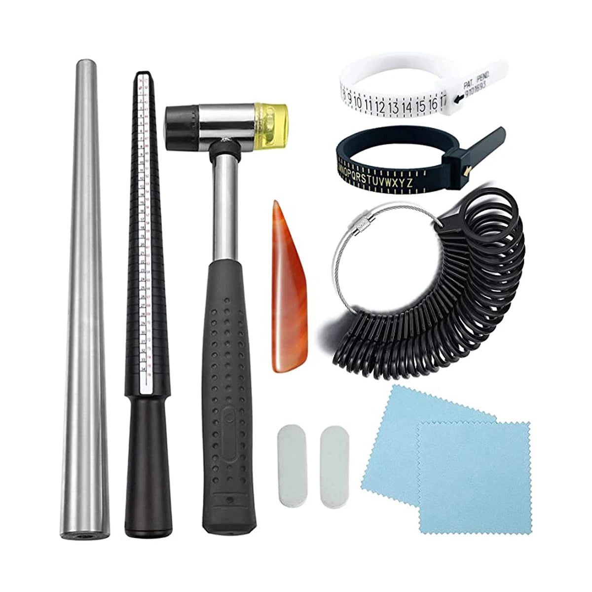 11-Piece US UK Mandrel Set Metal Ring Stick Adjuster & Finger Gauge Tool Jewelry Sizer Ring Polishing Tools Kit