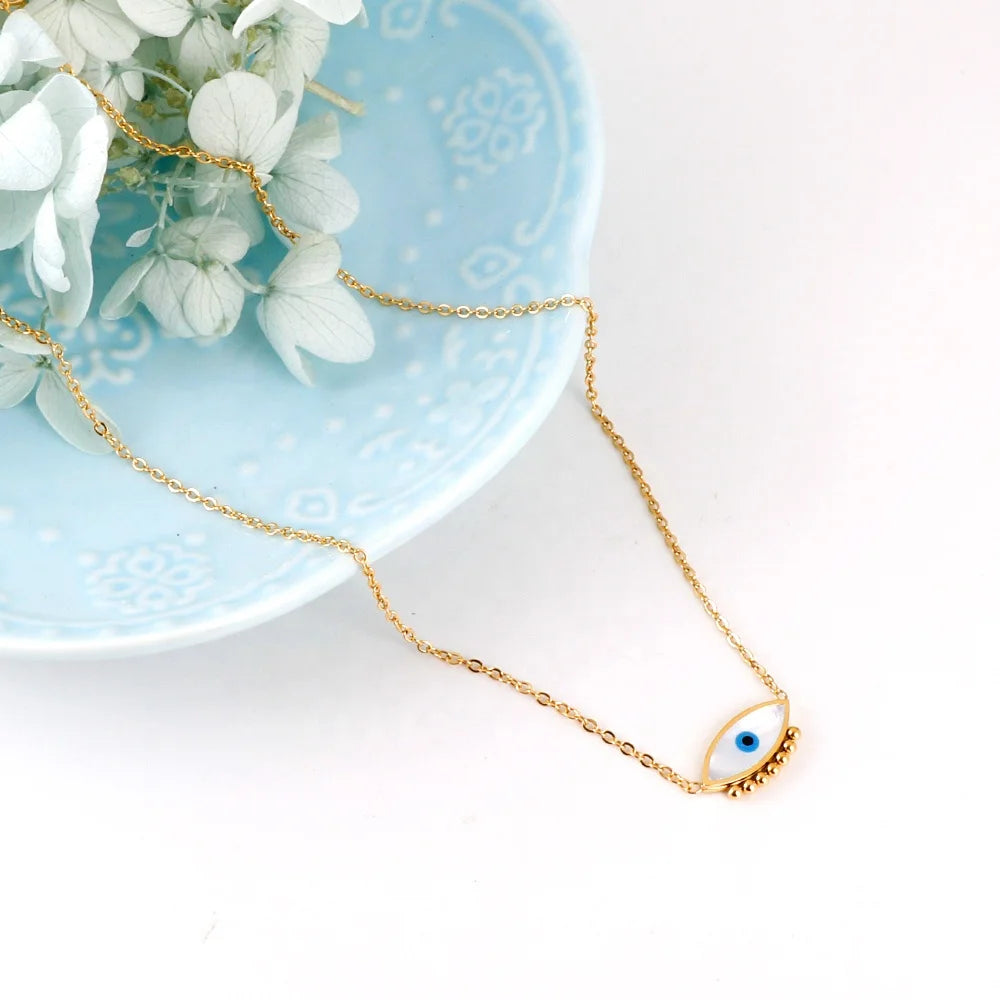 Ason European Fashion Jewelry Women Necklace Fast Shipping Stainless Steel Gold Plated Eye Pendant 18k Gold Plated Necklace