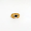High End 18K Plain Gold Irregular Black Zirconia Hug Rings Stainless Steel Trendy Simple Gold Plated Jewelry