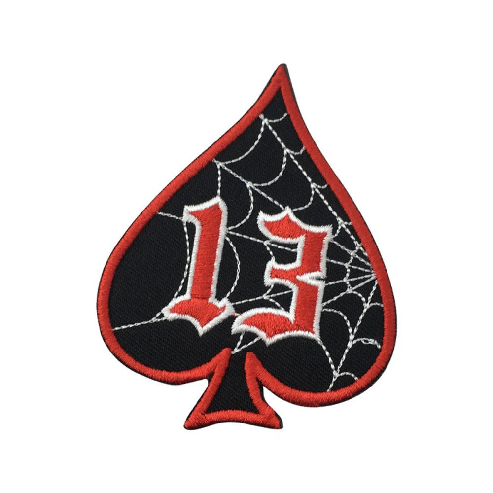 Lucky 13 Spade Heart Embroidered Patches Motorcycle Biker Vests Accessories DIY Clothing Custom Iron on Patch