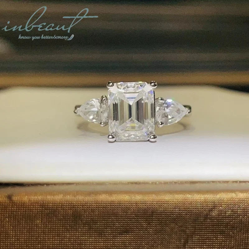 925 Silver Original 1-3 Carat Brilliant Emerald Cut Pass Diamond Test Sparkling D Color Moissanite Wedding Ring Fine Jewelry