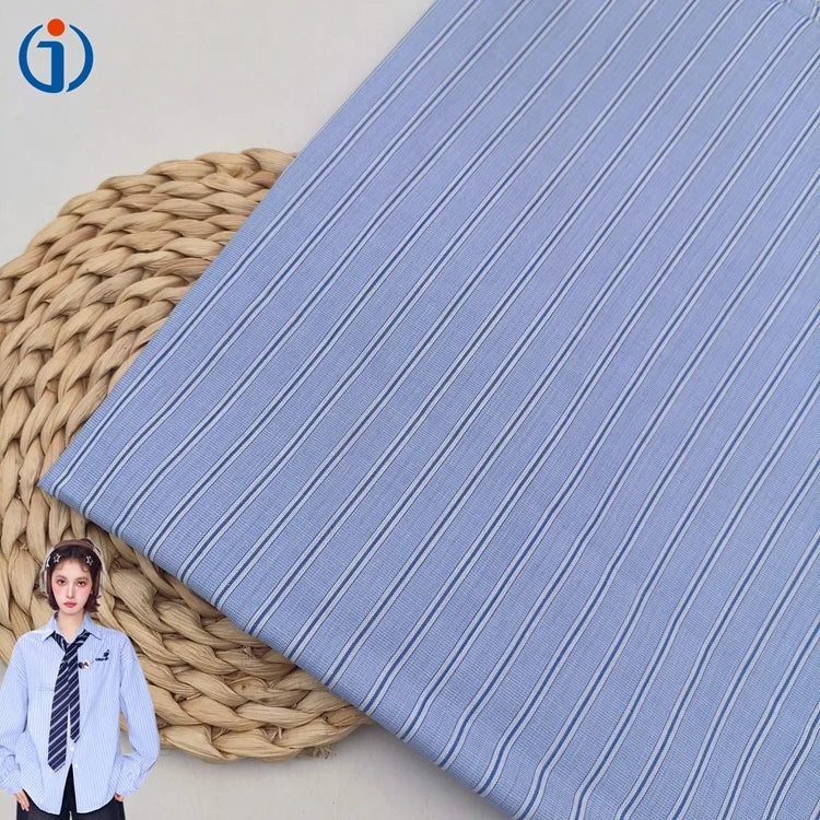 High Grade Woven 100% Cotton Business Casual Light Blue White Stripe Design Yarn Dyed Fabrics for Shirt