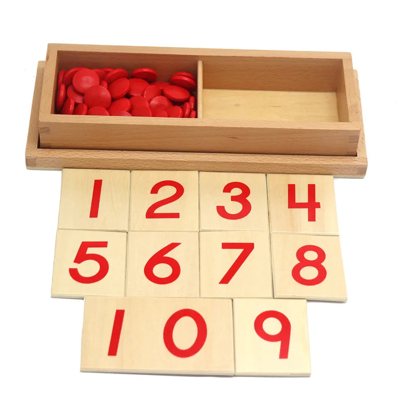 Children Wooden Montessori Materials Chip Number Puzzle 1-10 Mathematics Box Educational Teaching Aids Math Toys for Kids