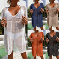 Best Selling Plus Size Crochet Knit Tunic for Women Hollow Beach Cover Dress with Sun Protection Summer Resort Wear-1 Piece