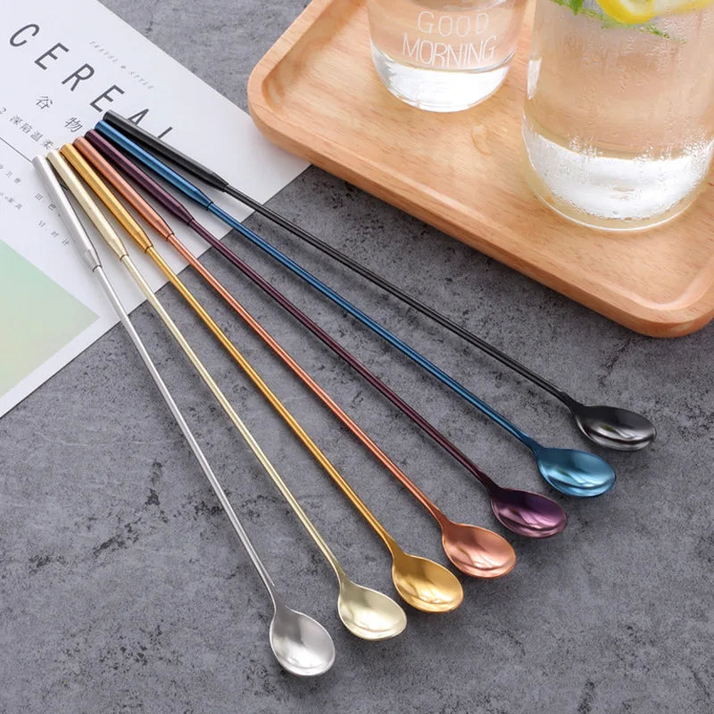 Creative Stainless Steel Mixing Stirring Spoon Long Handle Thicken Small Dessert Coffee Ice Spoons Kitchen Tool