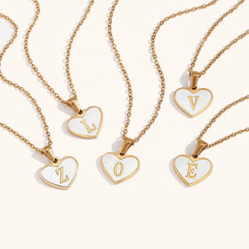 Dingran High Fashion Shell Heart Pendant Necklace Gold Plated Stainless Steel Initial Letter Necklaces