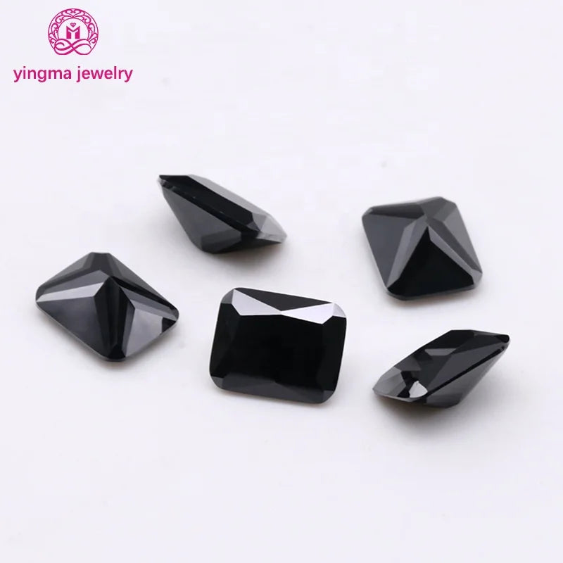 Manufacturer Price Hot Selling 4*6mm-8*10mm Rectangle Octagon CZ Stones Black Color Loose Cubic Zirconia for Jewelry MOQ 100pcs