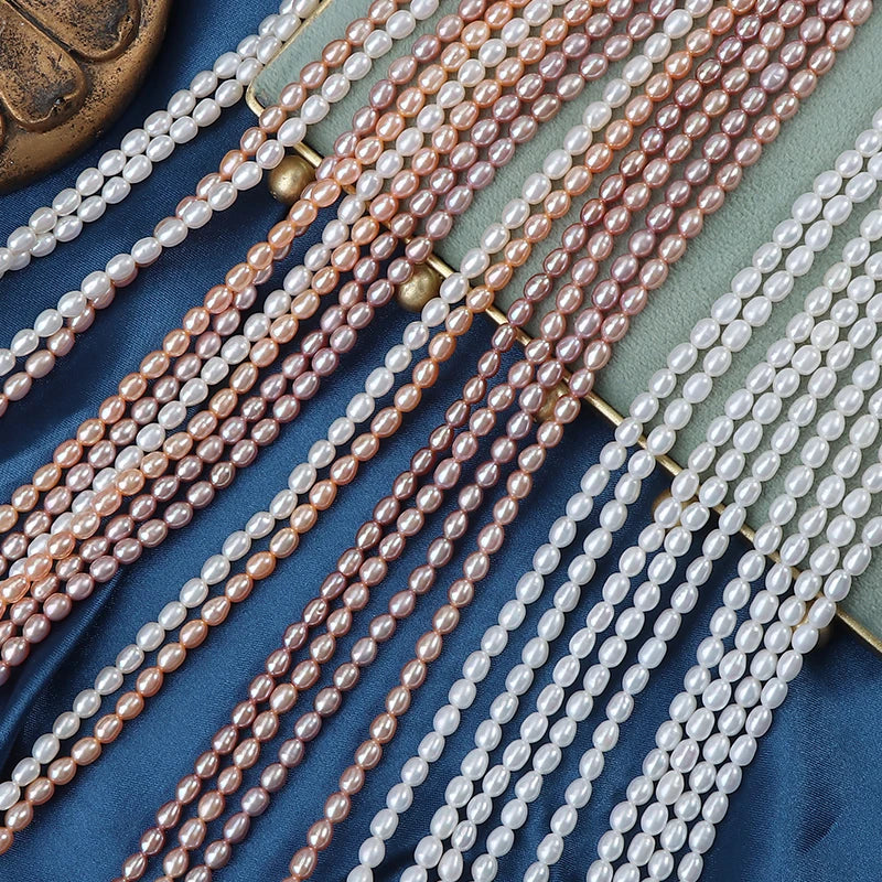 Wholesale High Gloss 3.5-4mm Freshwater Rice Pearl Beads 3.5-4mm Natural Loose Beads for Jewelry Production Raw Materials