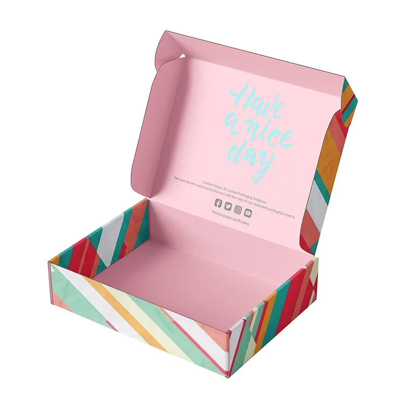 Wholesale Luxury Shipping Corrugated Board Box Custom Pink Modern Mailbox with Ribbon and Logo Embossed Printing