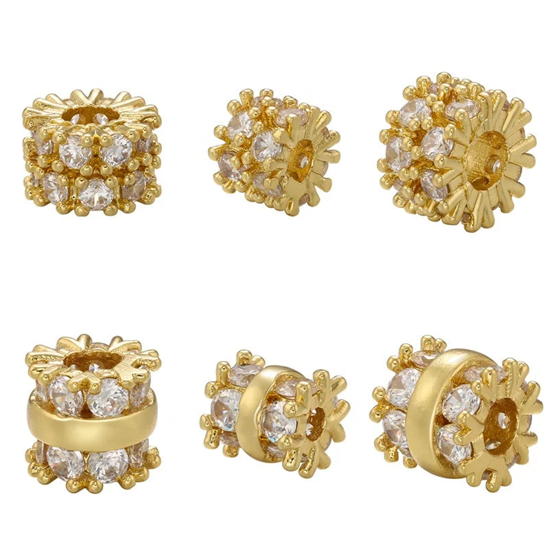 Brass & Gold Plated Double Layer Cubic Zircon Snowflake Beads Bracelets for Jewelry Making Gold and Silver Colors Fashionable