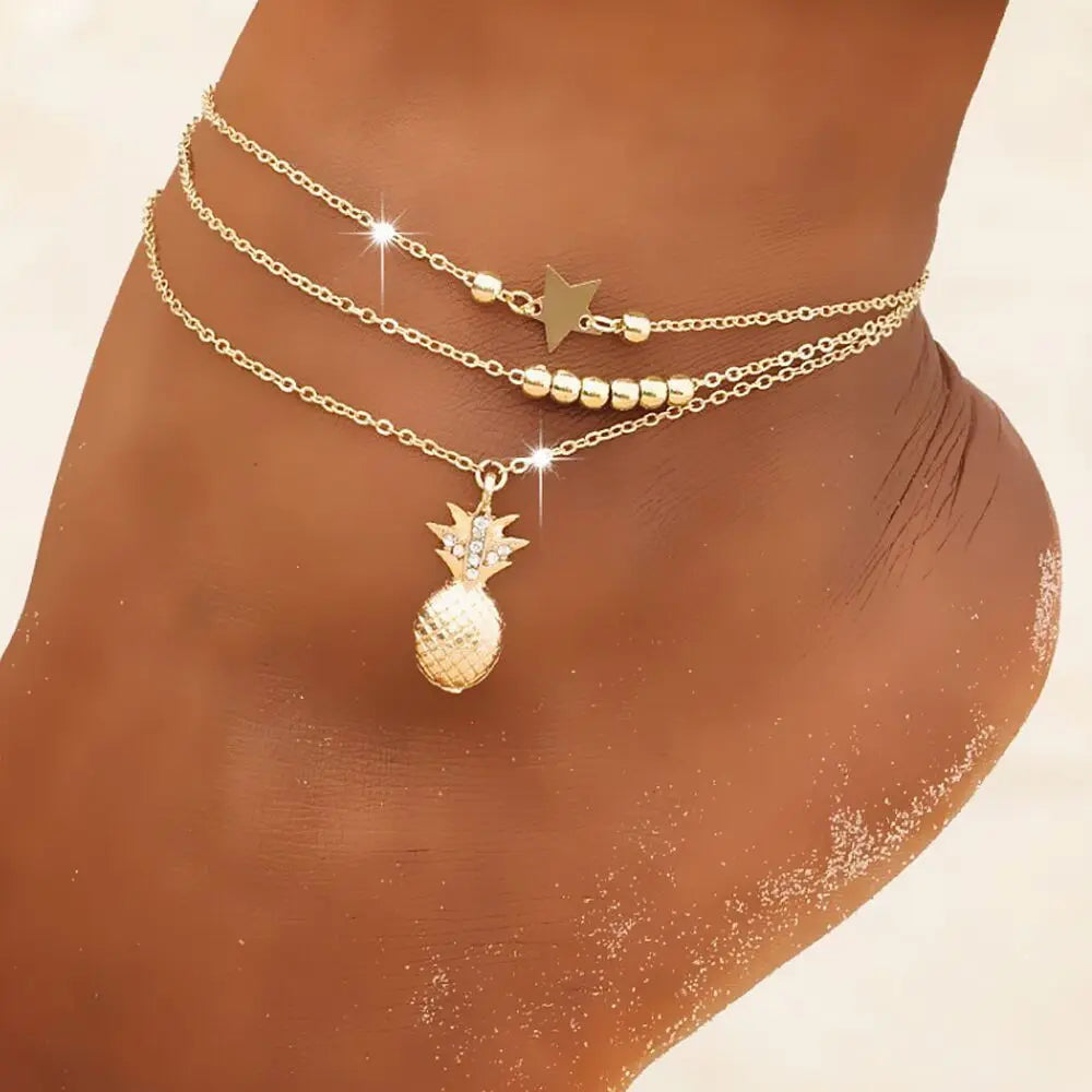 Wholesale Ankle Chain Pineapple Pendant Anklet Beaded Summer Beach Foot Jewelry Fashion Style Anklet Chain