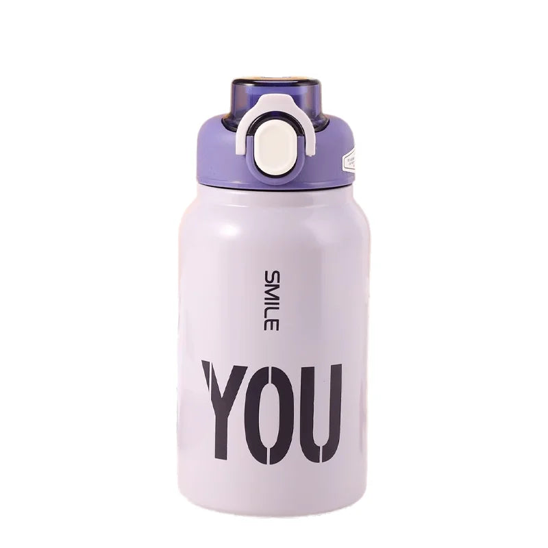 Portable 550ml Wide Mouth Double Wall Thermos Vacuum Sport Water Bottles With Handle and Flip Pop up Lid for Kids