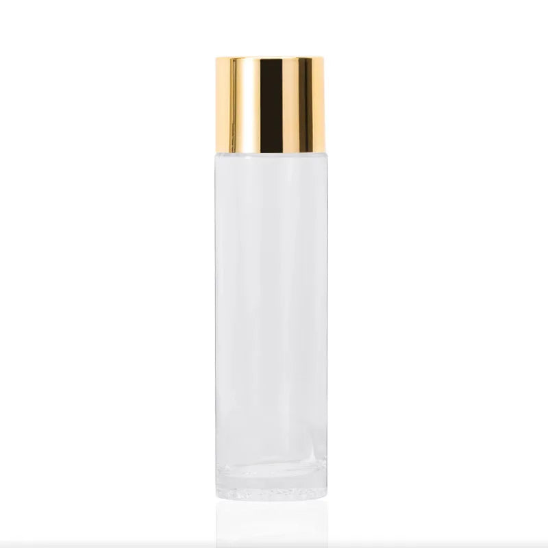 Custom logo Luxury 120ml clear Bottle Body with Gold Screw Cap Toner Bottle Cosmetic Package Emollient Water Bottle