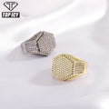 Hexagon Shape Diamond Ring Adjustable Fashion Jewelry Rings for Men Brass 14K Gold Plated 5A CZ Mens Rings