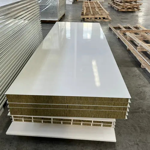 Hot Sale Industrial Colour Steel Fireproof Rock Wool Sandwich Panel PU Sealing High Density 100mm Prefabricated Workshop