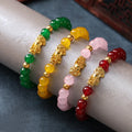 Women Men Jewelry Lucky No Fade Pixiu Beaded Bracelet 18k Gold Plated Colorful Agate Bead Bracelets for Gifts