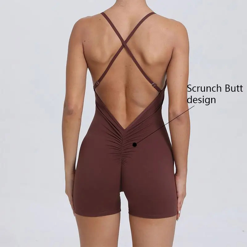 High Quality Quick Dry Naked Sports Jumpsuit with Scrunch Butt Shorts One Beauty Back  Fitness Clothing Tight Yoga Jumpsuit