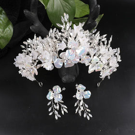Bride's Crown European Sweet Petals Wedding Ceremony Crown Beautiful Shape Crown Earrings