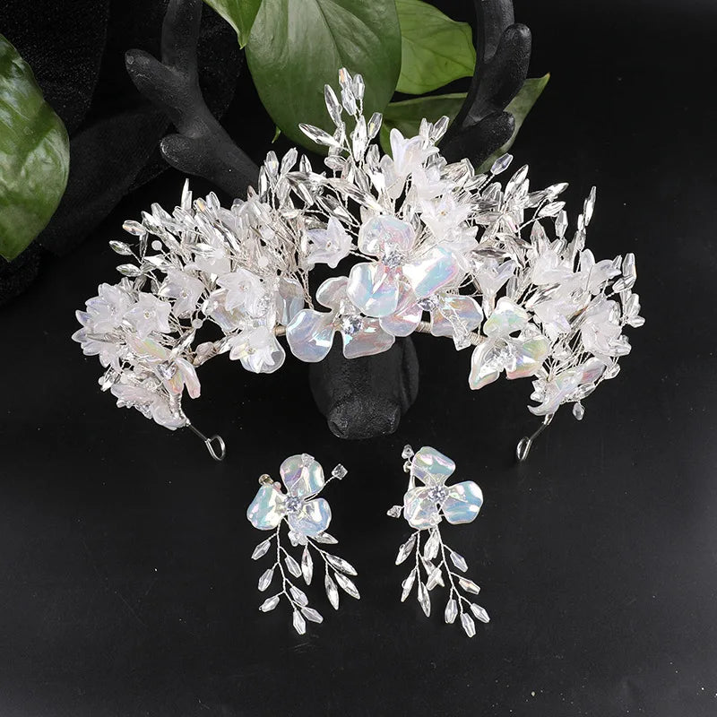 Bride's Crown European Sweet Petals Wedding Ceremony Crown Beautiful Shape Crown Earrings
