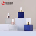 New Style 30ml Matte Clear & Blue Square Shape Glass Dropper Bottle for Oil Perfume/Essence Oils with OEM Service Free Samples