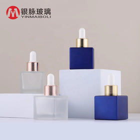New Style 30ml Matte Clear & Blue Square Shape Glass Dropper Bottle for Oil Perfume/Essence Oils with OEM Service Free Samples